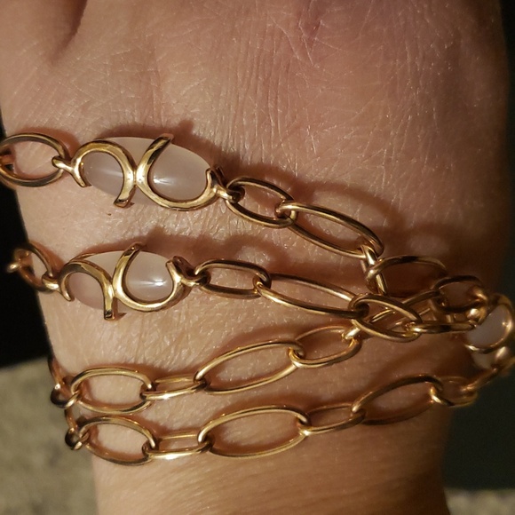 2 Jewels, Faux Pink Jade, Link Rose Gold Necklace - Picture 2 of 5